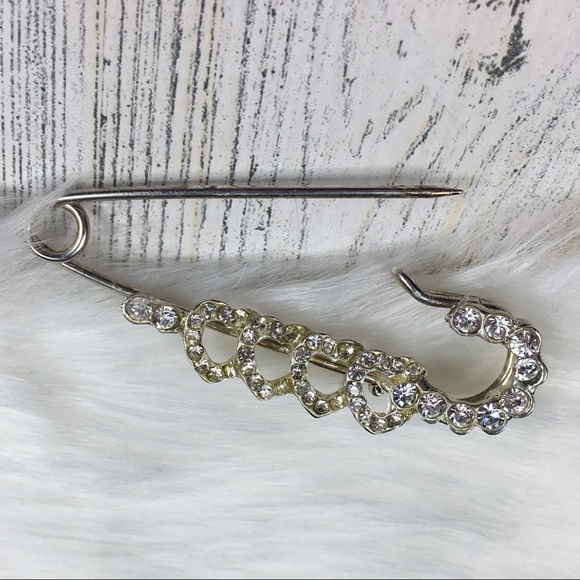 Large Fashion Safety Pin Hearts & Rhinestones - Picture 2 of 6
